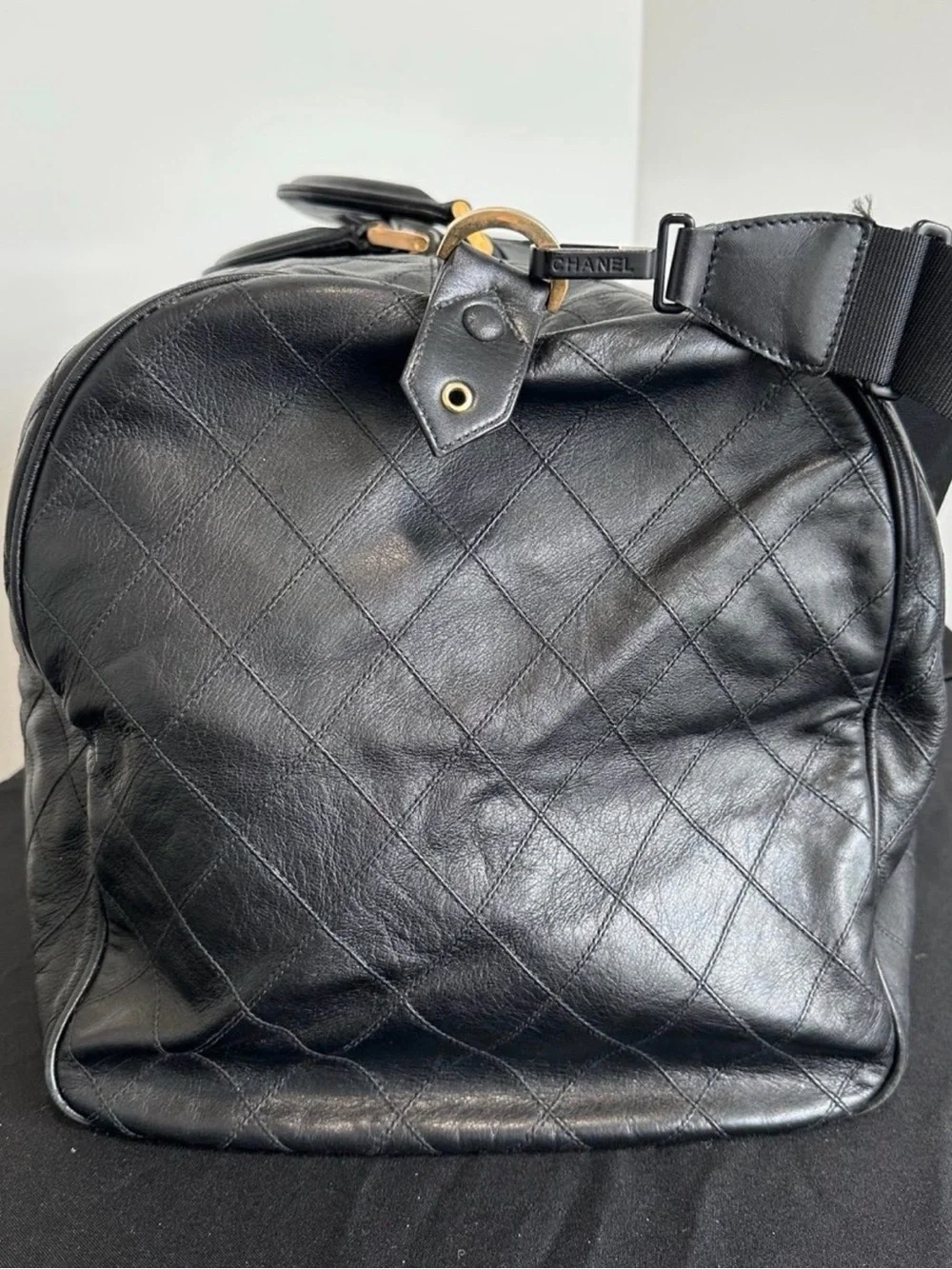 Authentic vintage Chanel Black Quilted Large Leather Weekender Duffle Bag